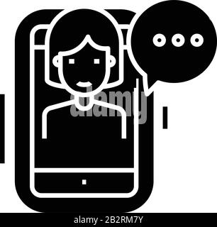 Mobile assistant black icon, concept illustration, vector flat symbol, glyph sign. Stock Vector