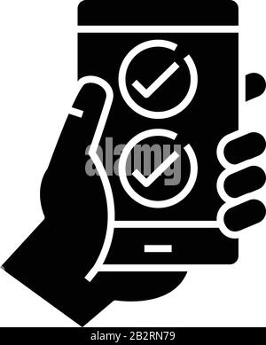 Mobile app testing black icon, concept illustration, vector flat symbol, glyph sign. Stock Vector