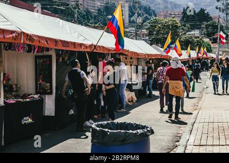 Usaquen flea market on a sunny morning, merchants sell antiques, crafts, jewelry and other products, Bogotá Colombia, March 1, 2020 Stock Photo