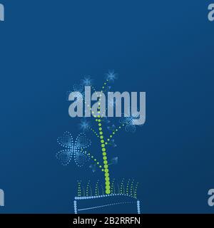 Abstract background dotted flowers leaves and vines on classic blue color. home wallpaper decoration. Stock Vector