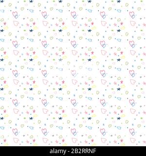 Hand-drawn seamless pattern with hearts and stars. Design elements for Valentine's day. Stock Vector