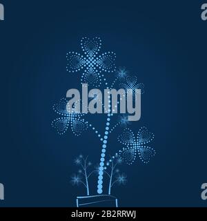Abstract background dotted flowers leaves and vines on classic blue color. home wallpaper decoration. Stock Vector