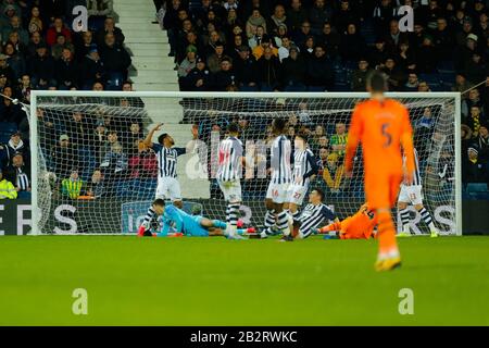 3rd March 2020; The Hawthorns, West Bromwich, West Midlands, England; English FA Cup Football, West Bromwich Albion versus Newcastle United; The ball goes into the West Bromwich Albion net for Newcastle United's second goal after 45 minutes (0-2) Stock Photo