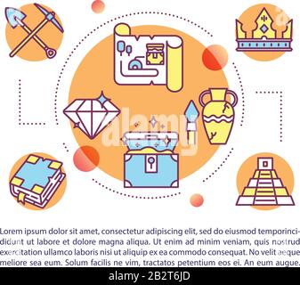Historical treasures concept icon with text. Archeological expedition. Civilization history. Article page vector template. Brochure, magazine, booklet Stock Vector
