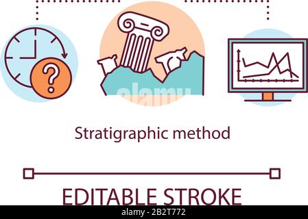 Stratigraphic method concept icon. Modern methods of archaeological research. Recovering historical layers idea thin line illustration. Vector Stock Vector