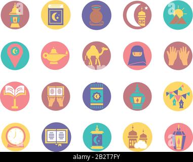 ramadan concept of icons set over white background, block style, vector illustration Stock Vector