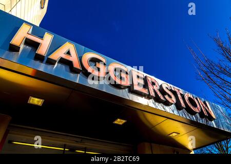 Sign at entrance of Haggerston Overground Station, London, UK Stock Photo