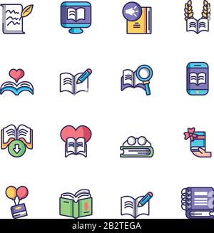 books icon set over white background, line and fill style, vector illustration Stock Vector