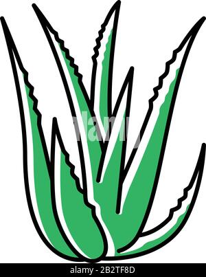 Aloe vera green color icon. Succulent growing sprouts. Cactus leaves and thorns. Medicinal herb for skincare. Decorative plant.. Ingredient for Stock Vector