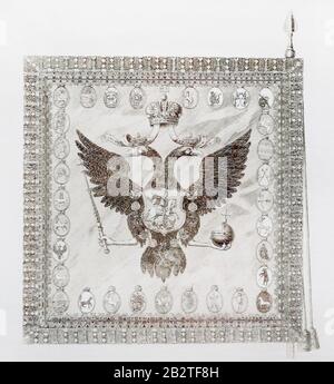 Double-headed eagle on the State banner of Russia of the 18th century. Stock Photo