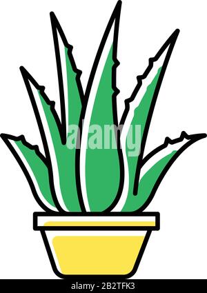 Houseplant green color icon. Potted aloe vera. Cactus sprouts and succulent leaves. Growing medicinal herb. Decorative plant. Evergreen flora Stock Vector