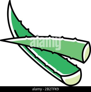 Aloe vera green color icon. Cut succulent leaves. Sliced cactus thorns. Plant sprouts. Dermatology and cosmetology. Organic cosmetic ingredient Stock Vector