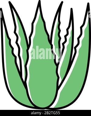 Succulent sprouts green color icon. Growing aloe vera. Cactus leafs and medicinal herb. Decorative plant. Botanics, flora. Ingredient for vegan Stock Vector