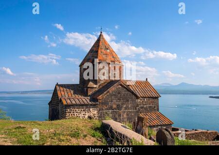 Armenian Orthodox Church Sevanavank above Lake Sevan, Lake Sevan, Armenia Stock Photo