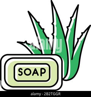 Aloe vera soap green color icon. Organic bathing product. Natural cosmetic for personal hygiene. Plant based product. Dermatology and skincare Stock Vector