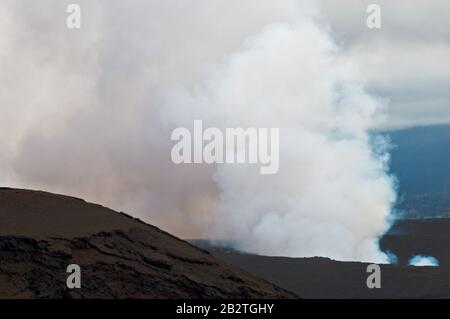 Smoking Kilauea Volcano. Hawaii Volcano National Park. Big Island of Hawaii. Stock Photo