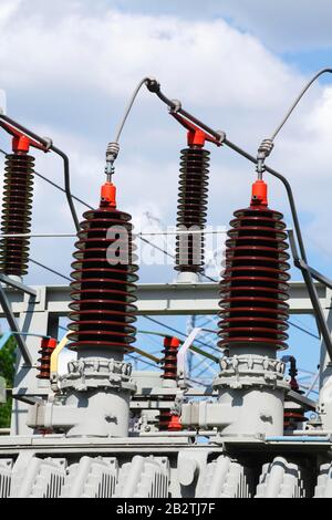 Isolators at an electrical substation, Bremen, Germany Stock Photo