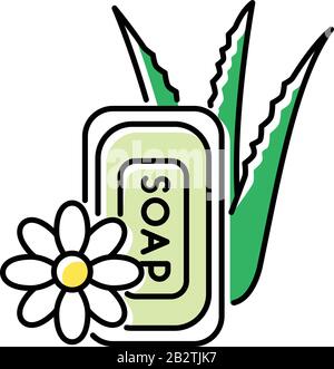 Vegan soap green color icon. Bathing product with aloe vera. Natural cosmetic for personal hygiene. Plant based skincare. Cleansing treatment and Stock Vector