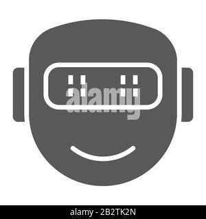 Emotional robotics glyph icon, technology and cyborg, robot face smile sign, vector graphics, a solid pattern on a white background, eps 10. Stock Vector