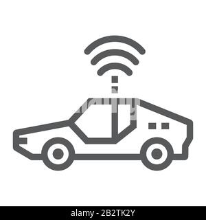 Autonomous car line icon, technology and future car, self driving sign, vector graphics, a linear pattern on a white background, eps 10. Stock Vector