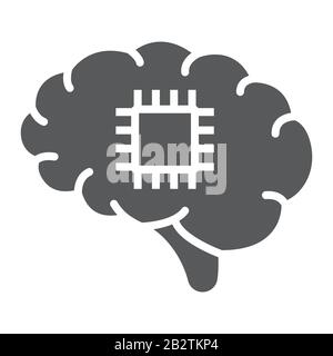 Brain with chip glyph icon, technology and brain, neurochip sign, vector graphics, a solid pattern on a white background, eps 10. Stock Vector