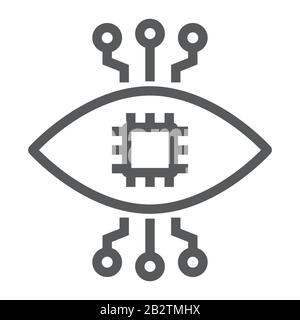 Bionic contact lens line icon, technology and eye, bionic eye sign, vector graphics, a linear pattern on a white background, eps 10. Stock Vector