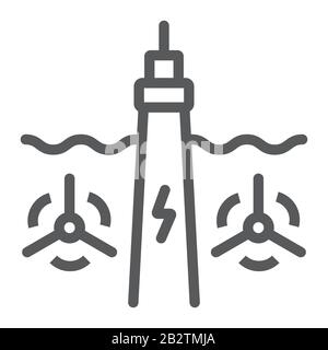 Tidal Power line icon, technology and alternative energy, hydroelectric sign, vector graphics, a linear pattern on a white background, eps 10. Stock Vector