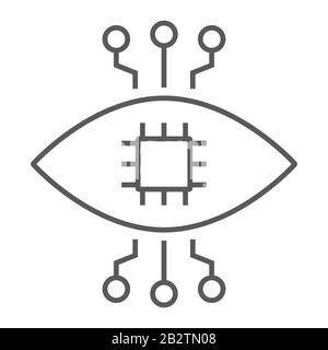 Bionic contact lens thin line icon, technology and eye, bionic eye sign, vector graphics, a linear pattern on a white background, eps 10. Stock Vector