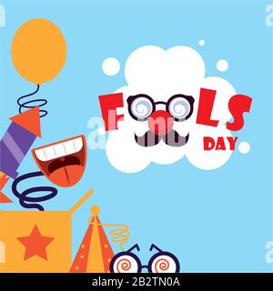 card with label april fools day, humorous party vector illustration design Stock Vector