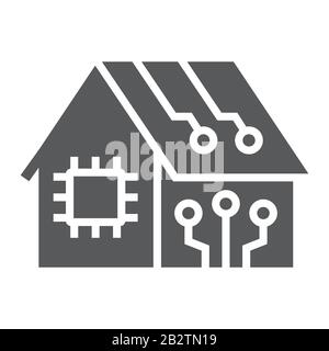 Smart home glyph icon, technology and house, house with chip sign, vector graphics, a solid pattern on a white background, eps 10. Stock Vector