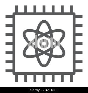 Quantum computing line icon, technology and processor, chip with atom sign, vector graphics, a linear pattern on a white background, eps 10. Stock Vector