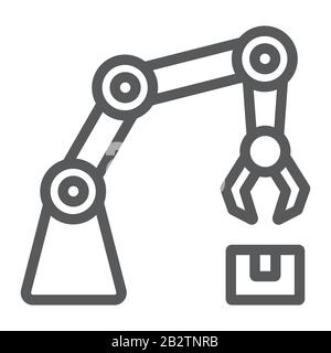 Robotic arm line icon, technology and machine, mechanical arm sign, vector graphics, a linear pattern on a white background, eps 10. Stock Vector