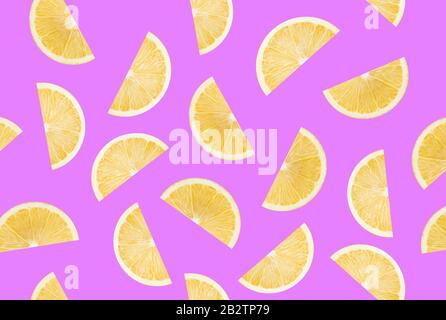 pattern with lemon slices on a purple background. Stock Photo