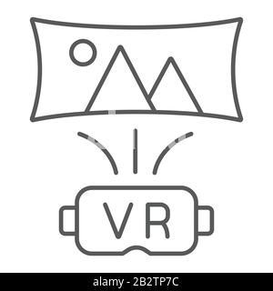 Virtual reality thin line icon, technology and vr, vr glasses sign, vector graphics, a linear pattern on a white background, eps 10. Stock Vector