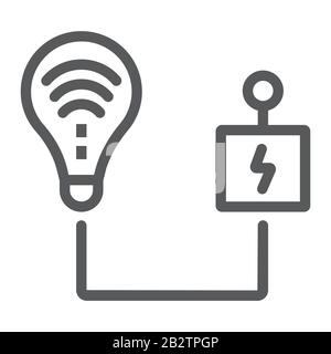 Intelligent energy control line icon, technology and solar, light bulb with controller sign, vector graphics, a linear pattern on a white background Stock Vector