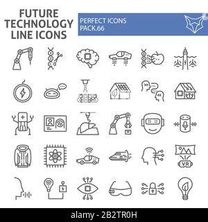 Future technology line icon set, innovation symbols collection, vector sketches, logo illustrations, technologies icons, robotization signs linear Stock Vector