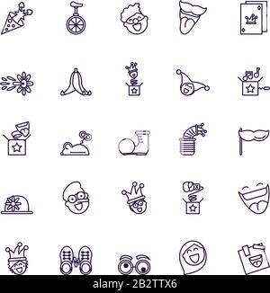 joker and fools day icons set over white background, line style design, vector illustration Stock Vector