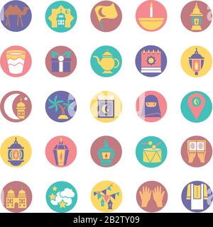 forbidden symbols and ramadan icons set over white background, block style, vector illustration Stock Vector