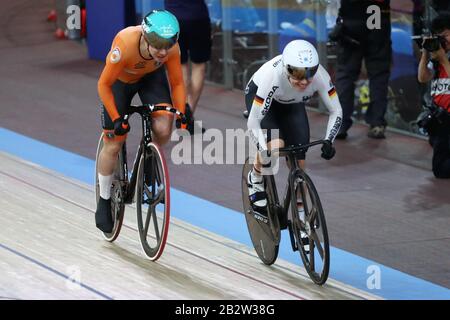 Emma Hinze of Germany and Laurine Van Riessen of Nederlandt Women's Sprint - Quarterfinals 1 Heat during the 2020 UCI Track Cycling World Championships Presented by Tissot on February 27, 2020 at the Velodrome in Berlin, Germany - Photo Laurent Lairys / DPPI Stock Photo