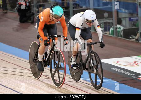 Emma Hinze of Germany and Laurine Van Riessen of Nederlandt Women's Sprint - Quarterfinals 1 Heat during the 2020 UCI Track Cycling World Championships Presented by Tissot on February 27, 2020 at the Velodrome in Berlin, Germany - Photo Laurent Lairys / DPPI Stock Photo