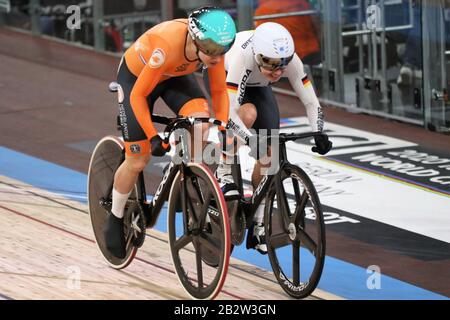 Emma Hinze of Germany and Laurine Van Riessen of Nederlandt Women's Sprint - Quarterfinals 1 Heat during the 2020 UCI Track Cycling World Championships Presented by Tissot on February 27, 2020 at the Velodrome in Berlin, Germany - Photo Laurent Lairys / DPPI Stock Photo