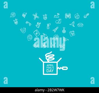 april fools day icons set over blue background, line style icon, vector illustration Stock Vector