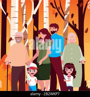 big family walking in the park together vector illustration design Stock Vector