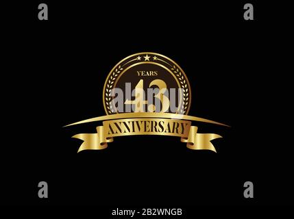 43th years anniversary logo template, vector design birthday celebration, Golden anniversary emblem with ribbon. Design for a booklet, leaflet Stock Vector
