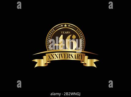 46th years anniversary logo template, vector design birthday celebration, Golden anniversary emblem with ribbon. Design for a booklet, leaflet Stock Vector