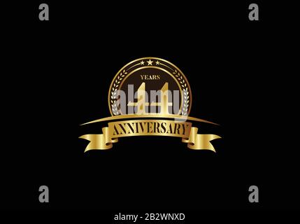 44th years anniversary logo template, vector design birthday celebration, Golden anniversary emblem with ribbon. Design for a booklet, leaflet Stock Vector