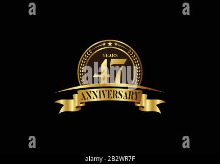 47th years anniversary logo template, vector design birthday celebration, Golden anniversary emblem with ribbon. Design for a booklet, leaflet Stock Vector