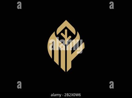 Initial letter M and F with abstract leaf logo sign symbol Stock Vector