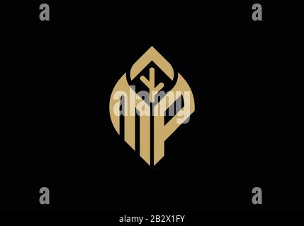 Initial letter M and P with abstract leaf logo sign symbol Stock Vector