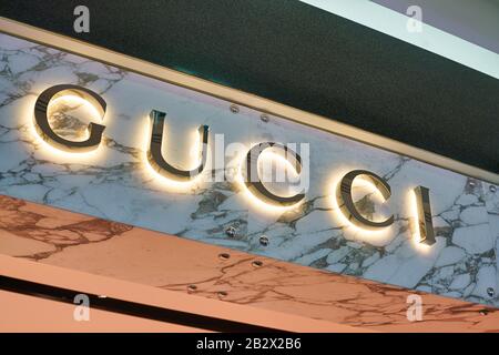 DUBAI, UAE - CIRCA JANUARY 2019: Interior Shot Of Gucci Store In